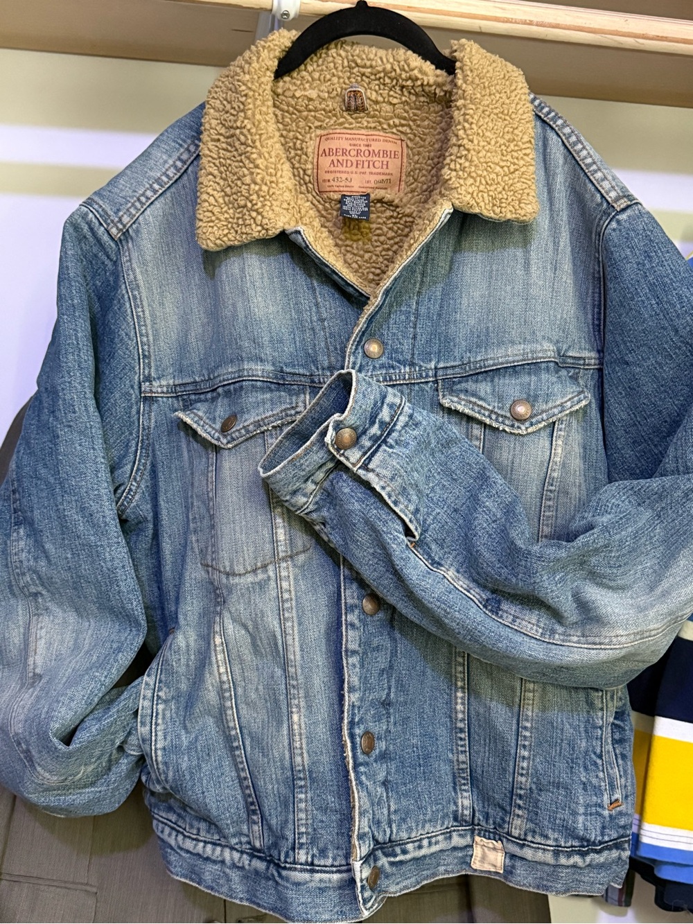 Abercrombie & Fitch Blue Denim Sherpa Collar Jacket